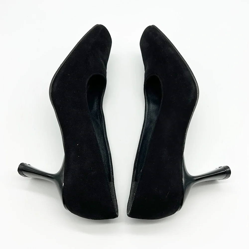 Stuart Weitzman‎ Black Suede Heels Women's 7.5 B Patent Heel Square Toe